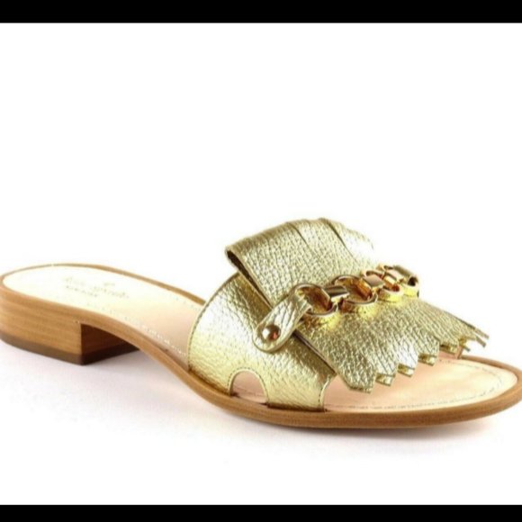 Kate Spade Brie Gold Leather Kiltie Slide Sandals in Metallic size 6.5 - Picture 5 of 10